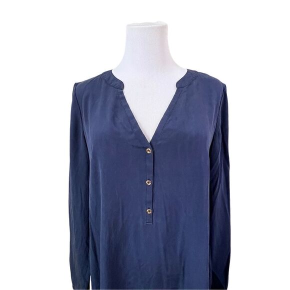 Lilly Pulitzer Delphine Stretch Silk Dress sz Medium Navy Blue Flowy Retail $198 - Picture 6 of 13
